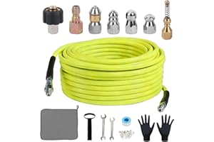 Washer Sewer Jetter Kit,50FT 1/4" Hydro Drain Jetter Cleaner Hose,Corner Drain Cleaner Hose with Button Nose Sewer Jetting No