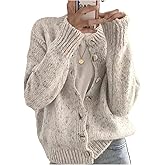WDIRARA Women's Button Down Cardigan Sweaters Crewneck Long Sleeve Knit Outerwear Casual Knitwear