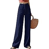 Hooever Womens Casual High Waisted Wide Leg Pants Button Up Straight Leg Trousers