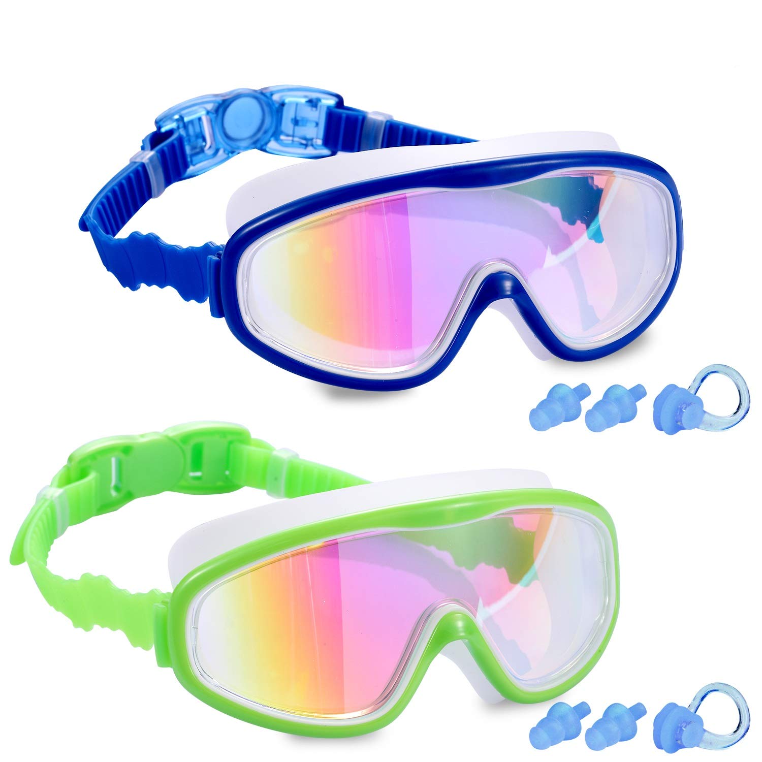 Yizerel 2 Pack Kids Swim Goggles, Swimming Glasses with Electroplating for Children and Early Teens from 3 to 15 Years Old, Wide Vision, Anti-Fog, Waterproof, UV Protection (Set of 2)