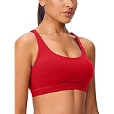 Lassosi Women's Strappy Sports Bra Cross Back Light Compression Padded U Neck Low Impact Workout Supportive Yoga Top