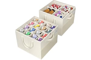 NestOrganix 2 Pack Shoe Organizer for Closet, Large Shoe Box Storage Containers, Foldable Shoe Storage Organizer Box Bin with Adjustable Dividers and Clear Cover, Space Saving Shoes Holder, Beige