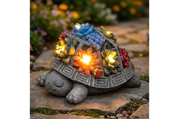 Snclriao Solar Turtle Garden Outdoor Decor with Succulent & 7 LED Lights – Outside Tortoise Statue Decor for Yard Patio Balcony & Backyard - Home House Decoration Art- Gift for Women Mom & Grandma