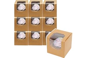 qiqee Brown Cupcake Boxes Individual Cupcake Container 60pcs 3.5" x 3.5" x 3.5" Auto-Pop up Single Cupcake Boxes (60 Boxes+60