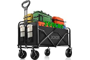 Joxir Collapsible Wagon Cart Foldable 120L 360lbs Capacity, Lightweight Portable Beach Wagon, Shopping Carts with Wheels for Grocery, Camping, Shopping, Garden Cart