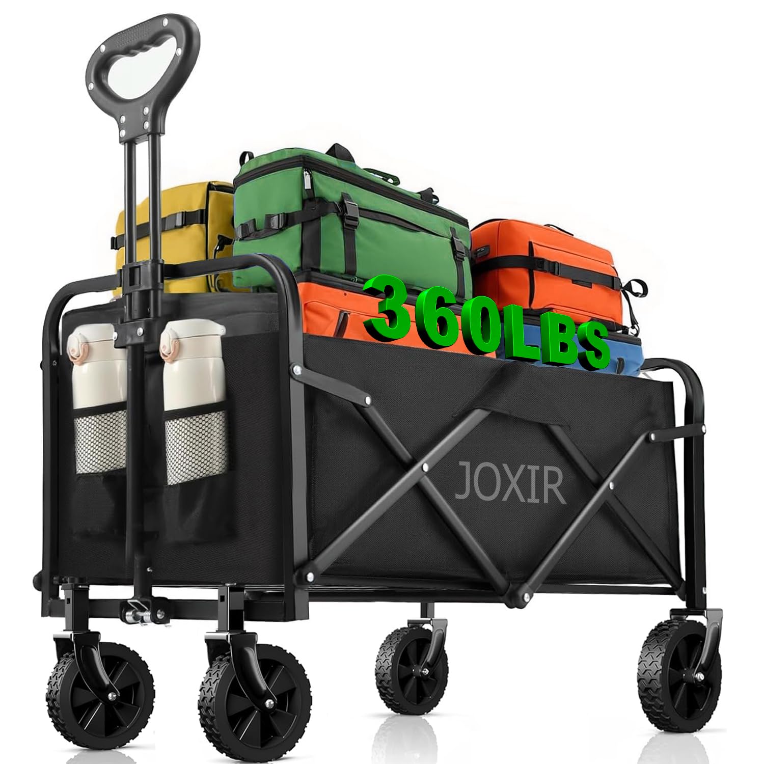 Joxir Collapsible Wagon Cart Foldable 37" L 480lbs Capacity, Heavy Duty Beach Wagon, Shopping Carts with Wheels for Grocery, Camping, Shopping, Fishing, Garden Cart