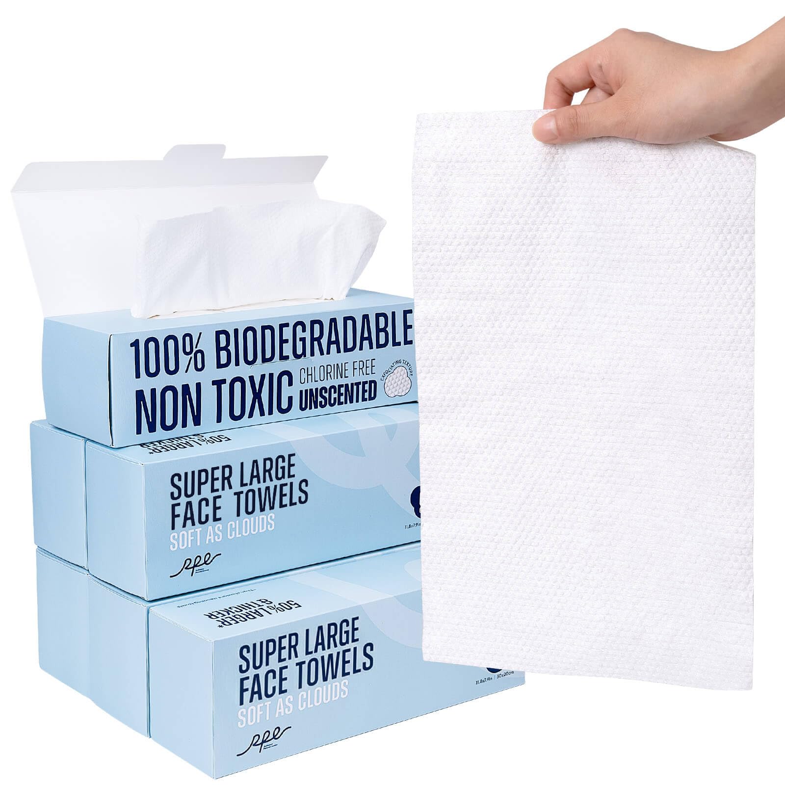 Photo 1 of *Exp 05/05/2028* Clean XL Disposable Face Towels 11.8"×7.8", 100% Biobased Biodegradable Viscose, Ultra Soft & Hygienic Facial Towelettes for Makeup Removal and Skincare, Safe for All Skin Types, 360 Count, 6 Packs