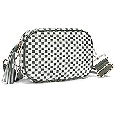 AMZFROG Small Checkered Crossbody Bag for Womenl Cute Vegan Leather Purses Trendy Shoulder Handbags Wide Strap