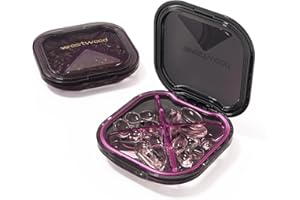 HYJERYTY 1 Pack Small Purple Pill Organizer, 4 Compartments, Compact Stylish Travel Camping Pill Box Case, Portable and Moistureproof to Store Vitamins, Medication and Supplements