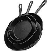 Utopia Kitchen Saute Fry Pan - Pre-Seasoned Cast Iron Skillet Set 3-Piece - Frying Pan - 6 Inch, 8 Inch and 10 Inch Cast Iron