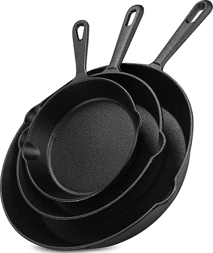 Cookware - Utopia Kitchen Cast iron Skillets 3 Piece Set, Chefs Pan, Pre Seasoned Cast iron Skillets, 6, 8 & 10 Inches, Easy Use in the Oven, Stove, Grill, or Campfire, Black