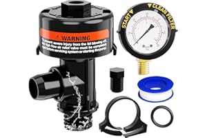 HOZOL Manual Air Relief Valve for Pool and Spa Filters, Pool Filter Air Relief Valve with Pressure Gauge Replacement, Air Relief Valve for Pool Filter, Includes Gauge Plug, Pressure Gauge, O-Rings, Clips.