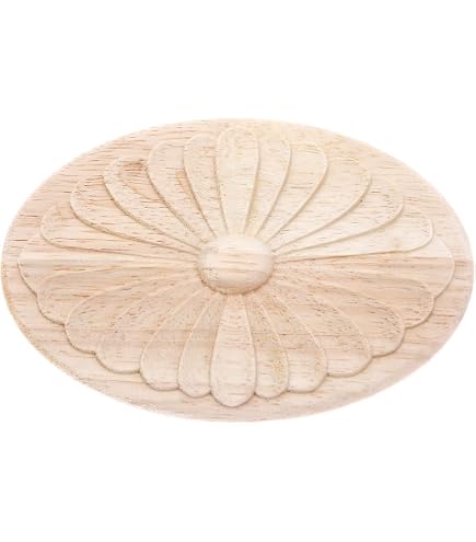 Wood Carved Oval Onlay Applique – Antique Style Rubberwood – 1pc For Furniture Decor