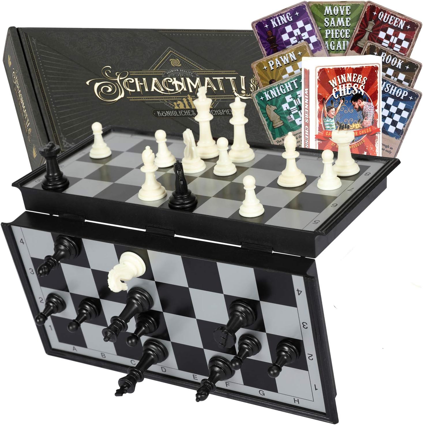 aGreatLife Durable and Portable Magnetic Travel Chess Set | Foldable Chess Board with 56 Winners Chess Set Cards | Play Anywhere a Zero Stress Chess Set Game for Adults and Kids