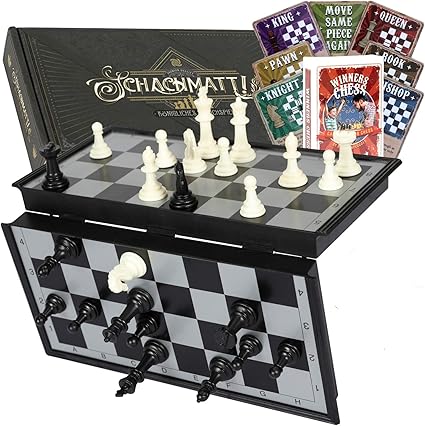 Amazon.com: aGreatLife Juego de ajedrez magnético de viaje duradero y portátil | tablero de ajedrez plegable con 56 tarjetas de juego de ajedrez ganadores | Juega en cualquier lugar un juego de