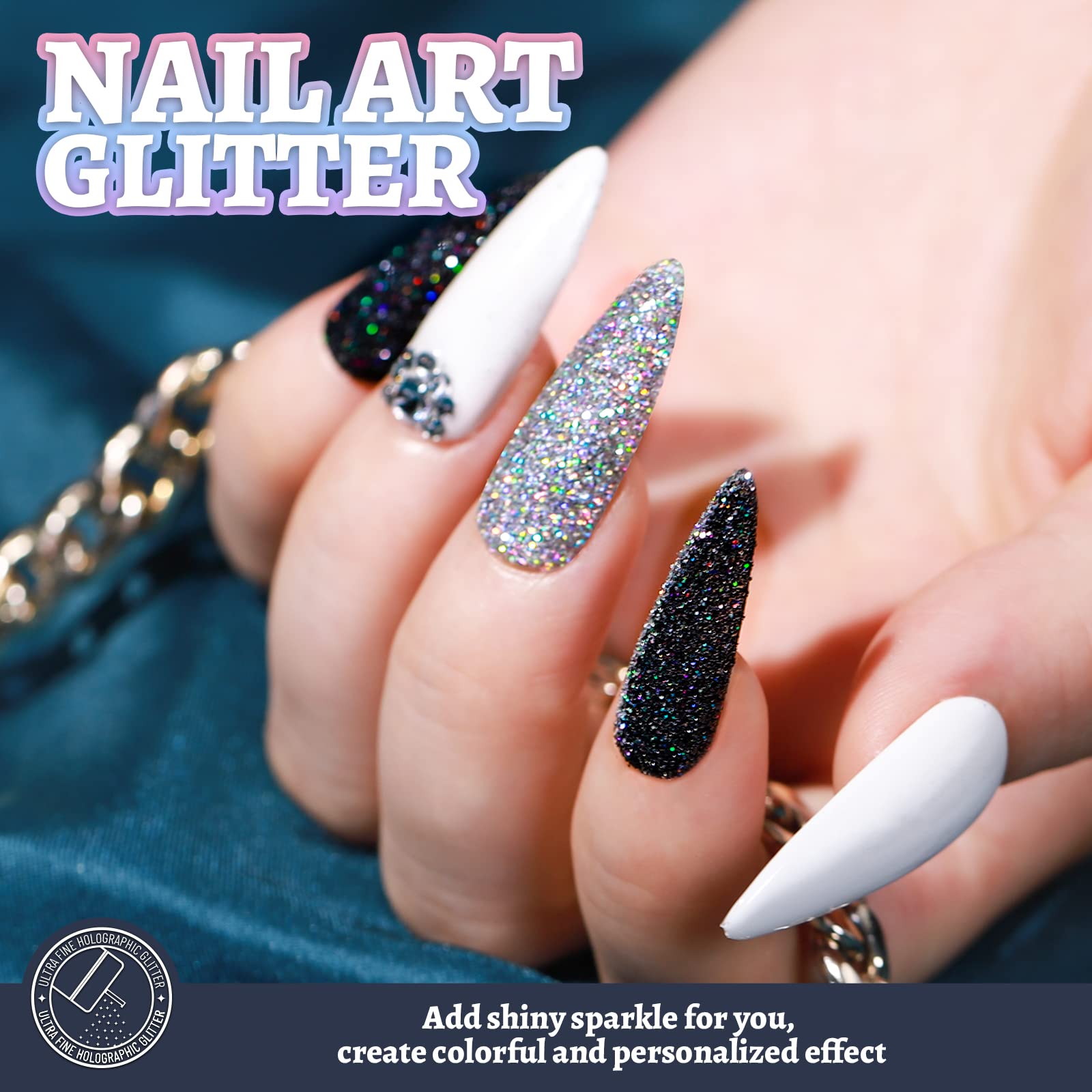 LEOBRO Silver Glitter, 180g/6.35oz Holographic Silver Fine Glitter for Resin, Crafts, Tumblers, Nail Body, DIY Party Decorations