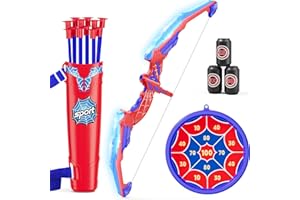 HYES Bow and Arrow for Kids, LED Light Up Archery Set with 12 Suction Cup Arrows, 1 Hanging Target, 3 Score Targets & 1 Quiver, Indoor Outdoor Sport Gifts for Boys Girls Ages 4-12, Blue