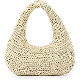 Fecialy Straw Bag for Women Crescent Shoulder Handbag Straw Summer Beach Tote Handbag Raffia Woven Hobo Bag