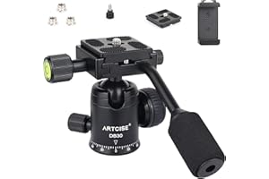 Ball Head with Handle ARTCISE Camera Tripod Ball Head with Two Quick Release Plates and Phone Clip for Monopod, 360 Degree Panoramic Head for Tripod, Monopod, Slider, DSLR Camera，Max Load 22lb/10kg