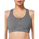 Yvette Zip Front Sports Bra - High Impact Sports Bras for Women Plus Size Workout Fitness Running