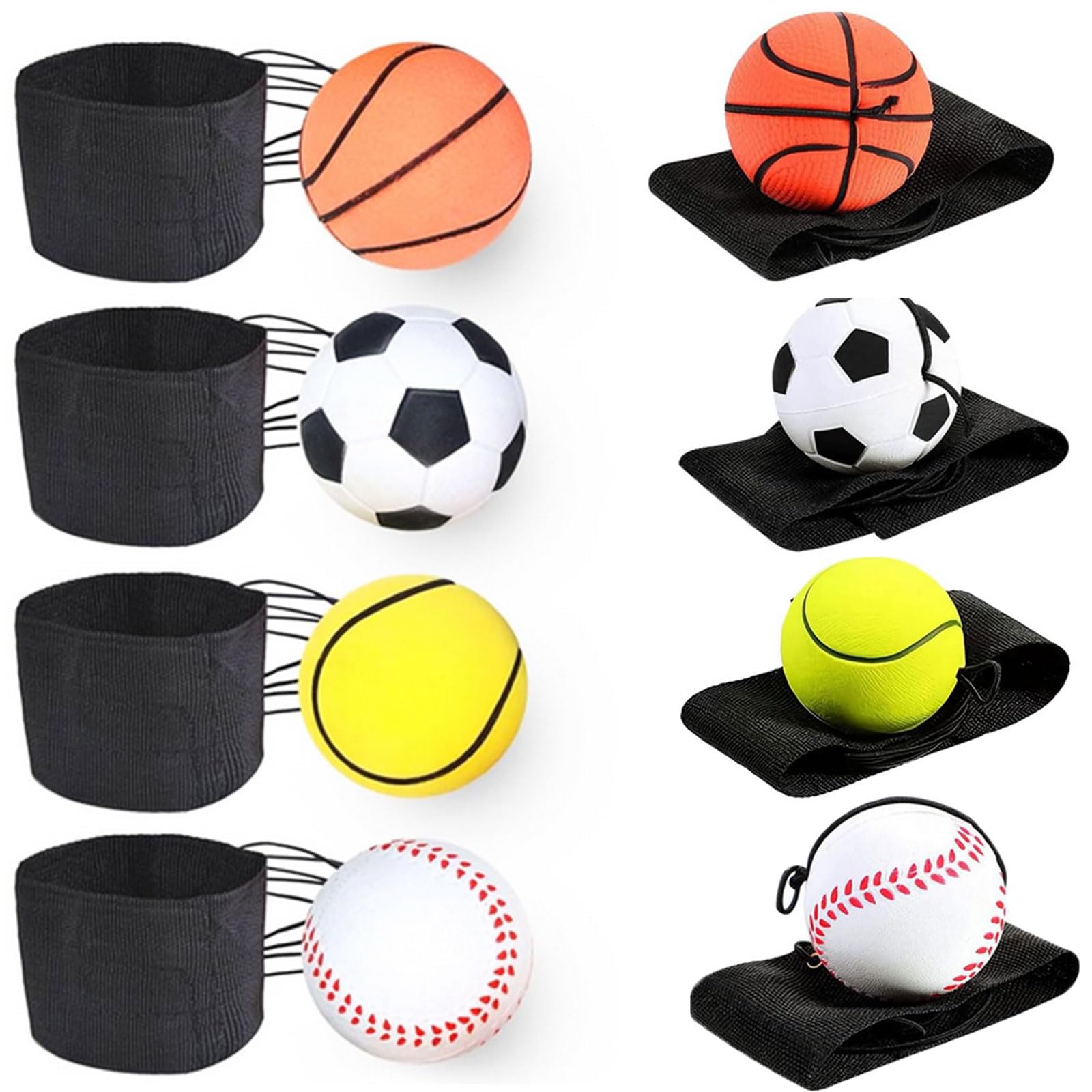 Wmzjnljy 8pcs Wrist Return Ball rebound wrist ball Rubber Rebound Ball Wristband Hand eye coordination training ball on a string exercises for the fingers with elastic balls(Z39-8)