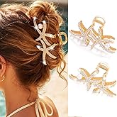 Banatra Starfish Hair Claw Clips Gold Pearl Hair Clip Claw Large Metal Hair Clips Rhinestone Hair Accessories for Women and Girls (Pack of 2)