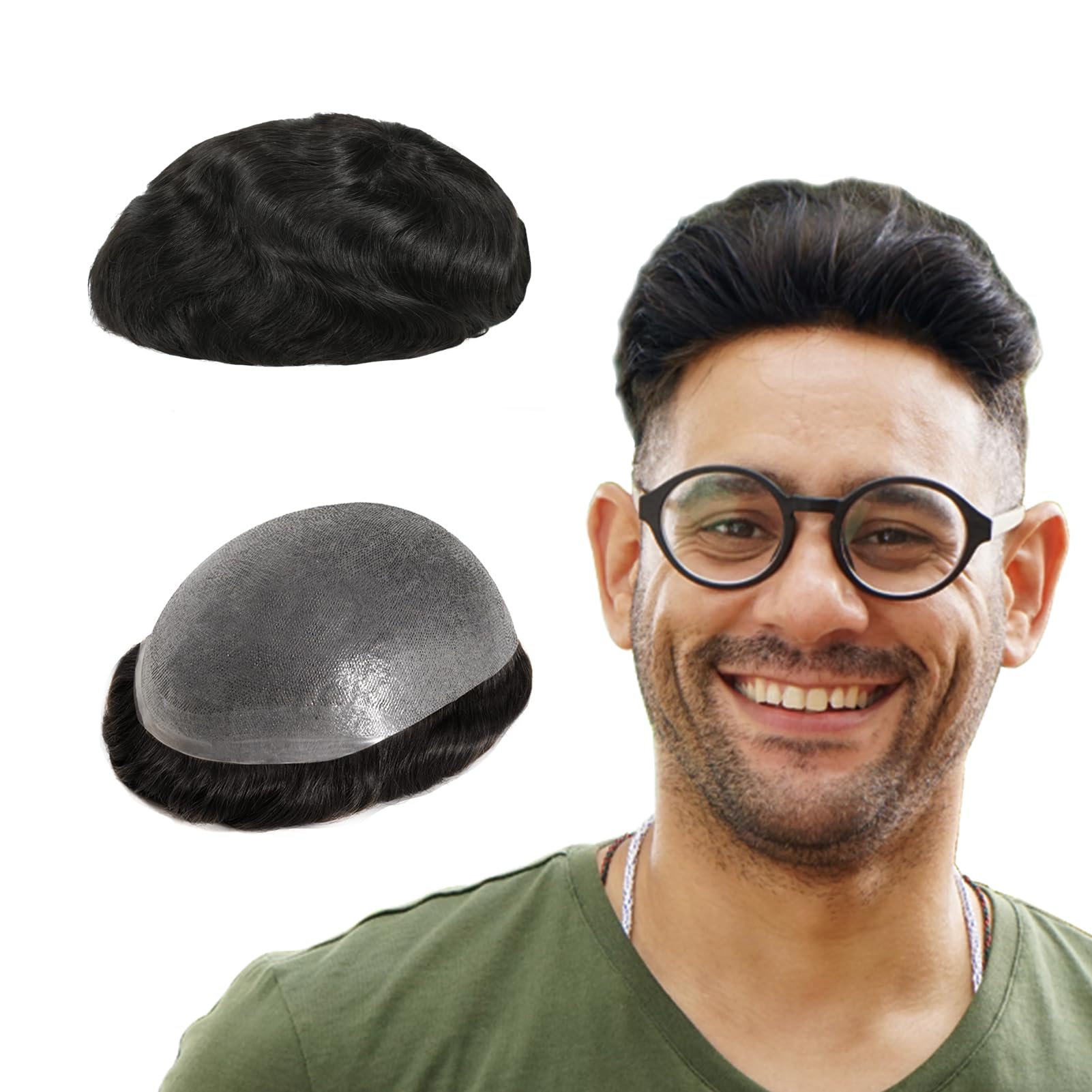 Lordhair Toupee Hairpiece for Men, 0.08mm Thin Skin Hair Replacement Front 1/2'' Hairline with V-looped Base Size 8X10 Inch Men's Wig