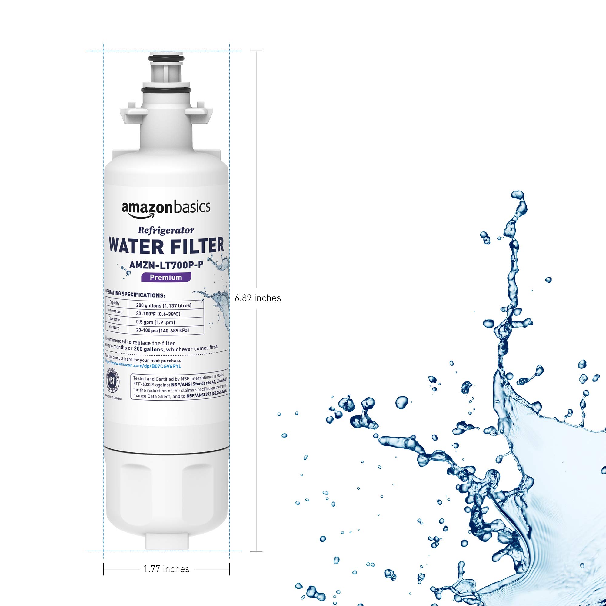 Amazon Basics Replacement LG LT700P Refrigerator Water Filter Cartridge - Pack of 3, Premium Filtration
