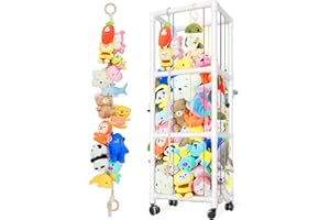 HOMEWIS Stuffed Animal Storage with Hanging Chain, 2 in 1 Movable Stuffed Animal Zoo, Large Capacity Stuff Animal Toy Storage Organizer Holder for Nursery Playroom Bedroom Kid Room (White)