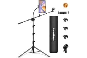 InnoGear Mic Stand, 6 in 1 Microphone Stand Floor with Tablet Phone Holder Height Adjustable from 30" to 72" Mic Stand Tripod Boom Arm with Gooseneck Carrying Bag for Singing Karaoke Stage