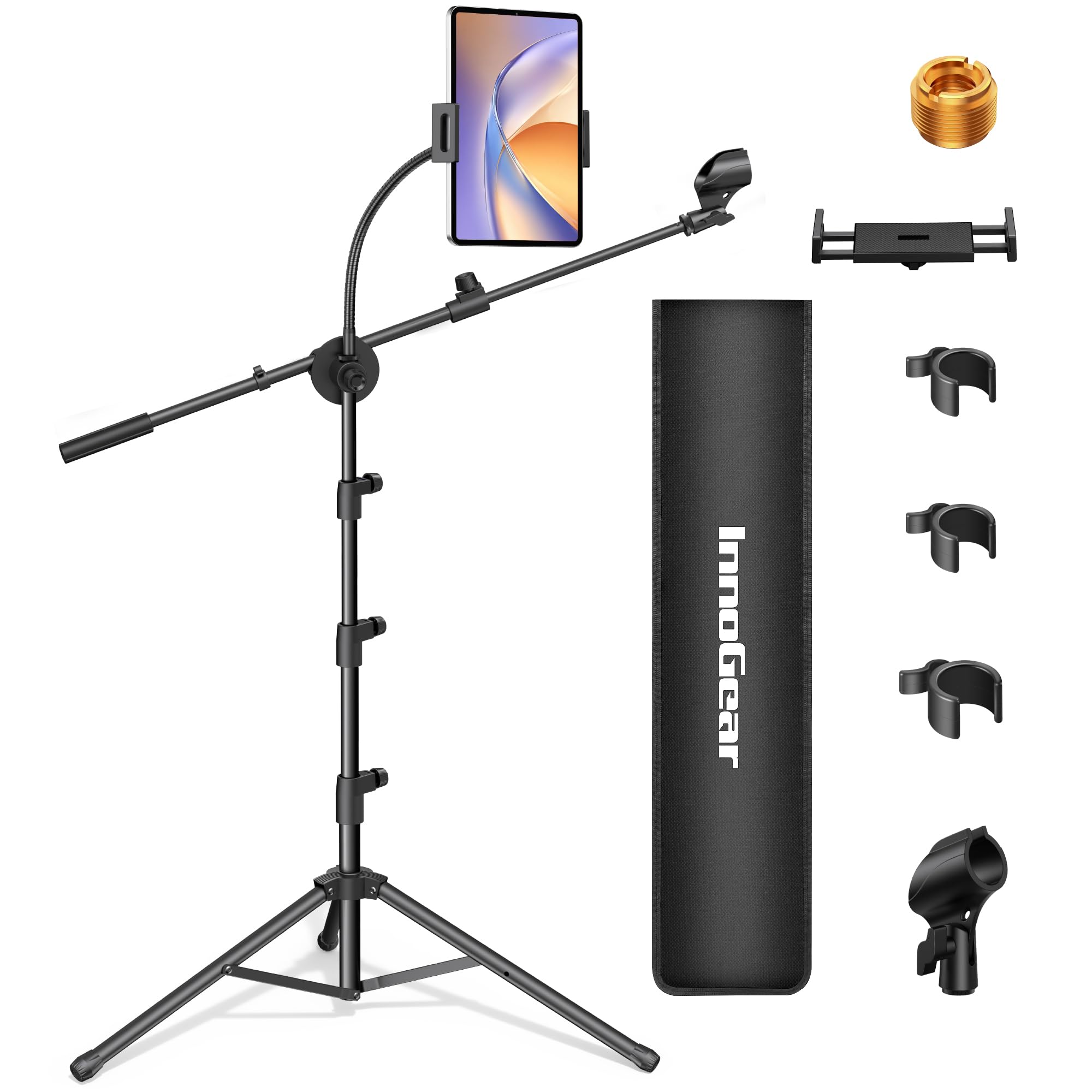Photo 1 of InnoGear Mic Stand, 6 in 1 Microphone Stand Floor with Tablet Phone Holder Height Adjustable from 30" to 72" Mic Stand Tripod Boom Arm with Gooseneck Carrying Bag for Singing Karaoke Stage