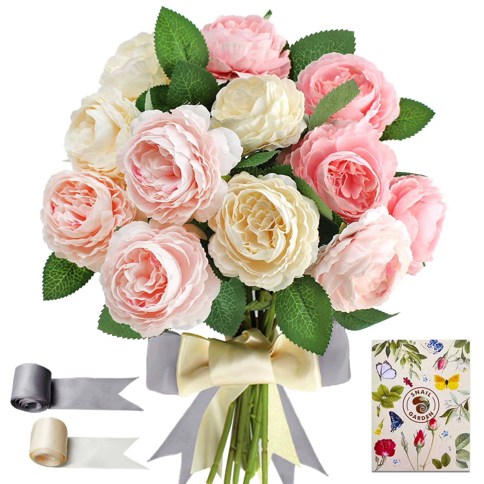 SNAIL GARDEN 12pcs Vintage Artificial Flowers Fake Peony Blossom Silk Flowers Bouquet for Bridal Wedding Home Party Festival Floral Arrangements Decoration(Deep Pink/Pink/White - Each 4pcs)