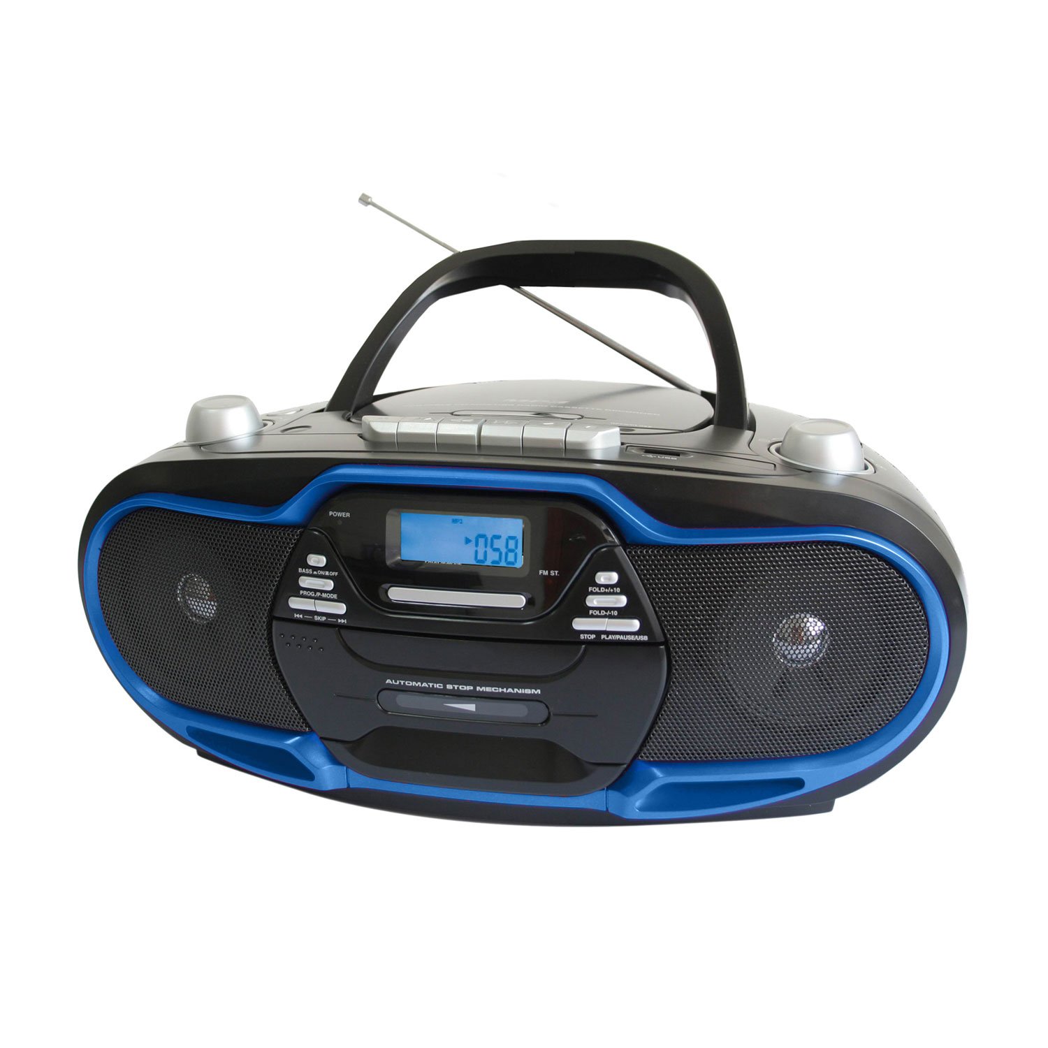 PORTABLE MP3 CD PLAYER CASSETTE RECORDER USB AUX INPUT AM/FM RADIO AC