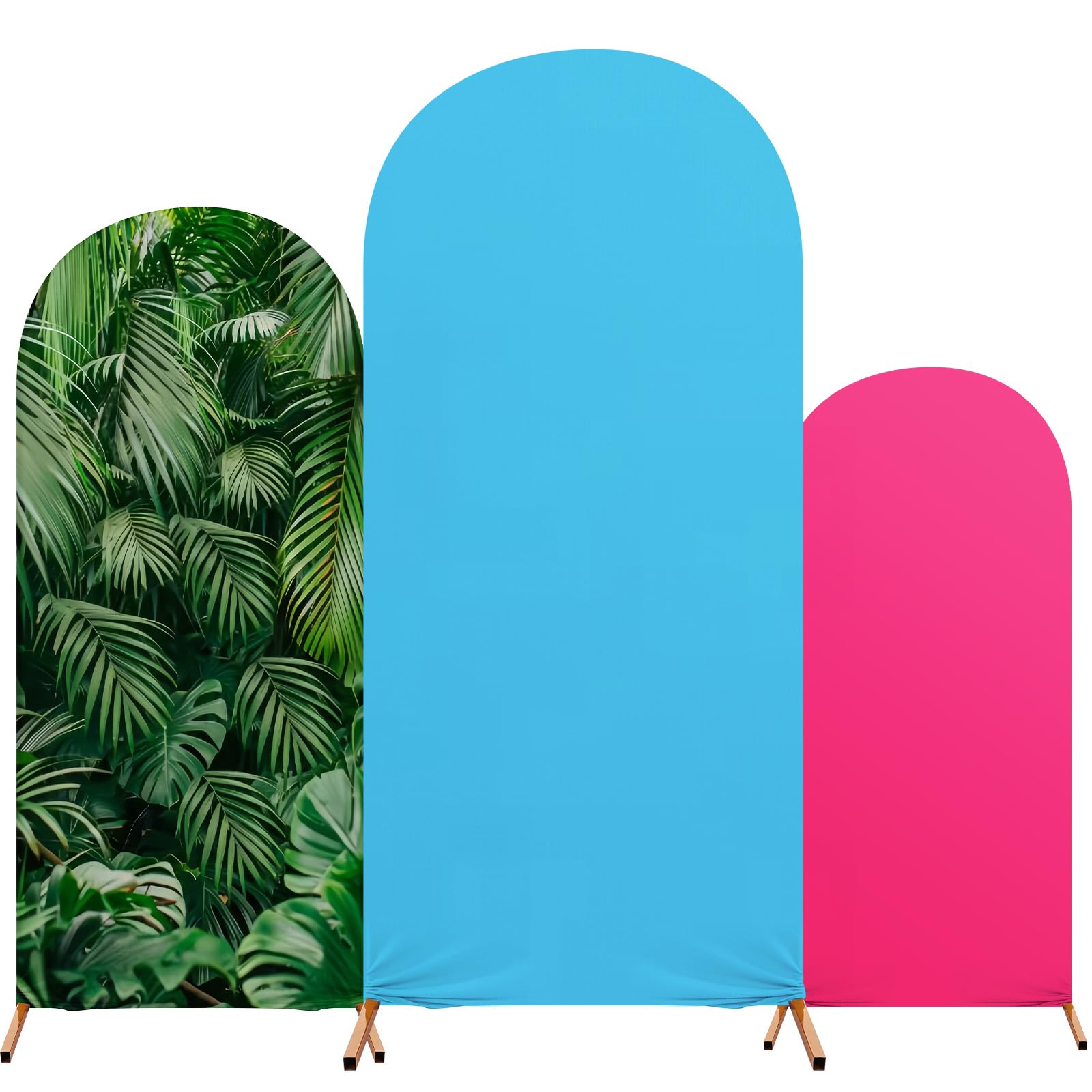 Photo 1 of ***ONLY TWO*Tingjoo  Hawaii Arch Backdrop Cover, 4ft, 5ft, 6ft Tropical Theme Birthday Party Decoration, Spandex Fitted Arch Stand Covers for Summer Beach Birthday Party(Rose Red, Blue)
