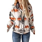 happlan Womens Fleece Jacket Western Aztec Print Sherpa Long Sleeve Snap Button Down Shacket Vest Jackets with Pockets