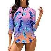 Soneven Women 3/4 Sleeve Rash Guard 1/4 Zip Swim Shirts UPF 50+ Sun Protection Swimsuit Top No Bottom