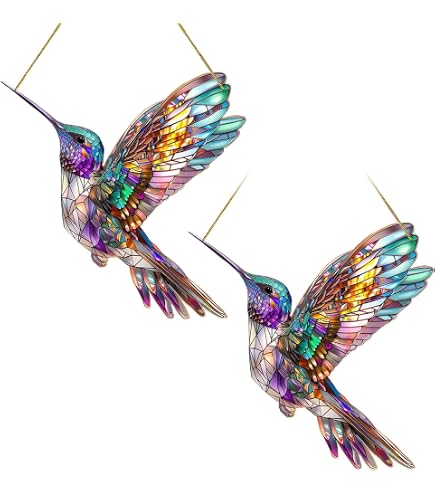 Décorations Oiseaux Colibri En Acrylique 2D - Sculptures Attrape-soleil Pour Jardin, étagère - 3