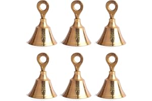 Genieland 6 Pc Set of Brass Bell with Hanging Loops Coaster Beach Decoration Item Vintage Style Indian Bell with Jingle Ring, Wedding Bell, Wedding Chimes DIY Craft Christmas Bell, Cow, Elephant Bell