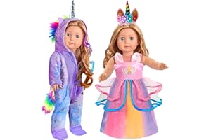 WONDOLL 2-Sets 18-inch Doll-Clothes Set - Unicorn Clothes with Hair Clip and Headband - Compatible with All 18 inch Dolls Accessories for Kids
