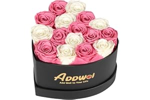 ADDWel Romantic Roses Flower Gift for Women Birthday Anniversary, Eternal Fresh Roses Bouquet with Natural Fragrance, 16-Pieces Preserved Real Roses in Heart-Shape Box for Wife Girlfriend Mom Grandma