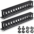 4 Packs 1U Rack Cable Management Sleeves Horizontal 12 Slot Cable Management Clips Cable Rack with Panel Cover 19 Inch for Wall Shelf Mount (Elegant Style, Plastic)
