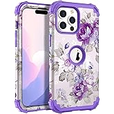 Hocase for iPhone 15 Pro Max Case, Heavy Duty Shockproof Protection Soft Silicone Rubber Bumper+Hard Plastic Hybrid Protective Case for iPhone 15 Pro Max 6.7" 2023 - Lavender Flowers