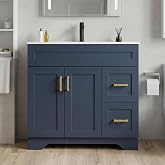 36 Inch Bathroom Vanity with Sink, Modern Wood Shaker Bathroom Vanity Cabinet with 2 Soft-Close Doors &amp; 2 Drawers, Freestanding Bathroom Sink Storage Cabinet, Waterproof Painted Surface, Navy Blue