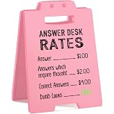 Answer Desk Rates Sign Pink &ndash; Cute Funny Office Desk Decor for Women Coworkers Boss Work Friends &ndash; Sarcastic Gag Gift for Birthday Christmas White Elephant Secret Santa