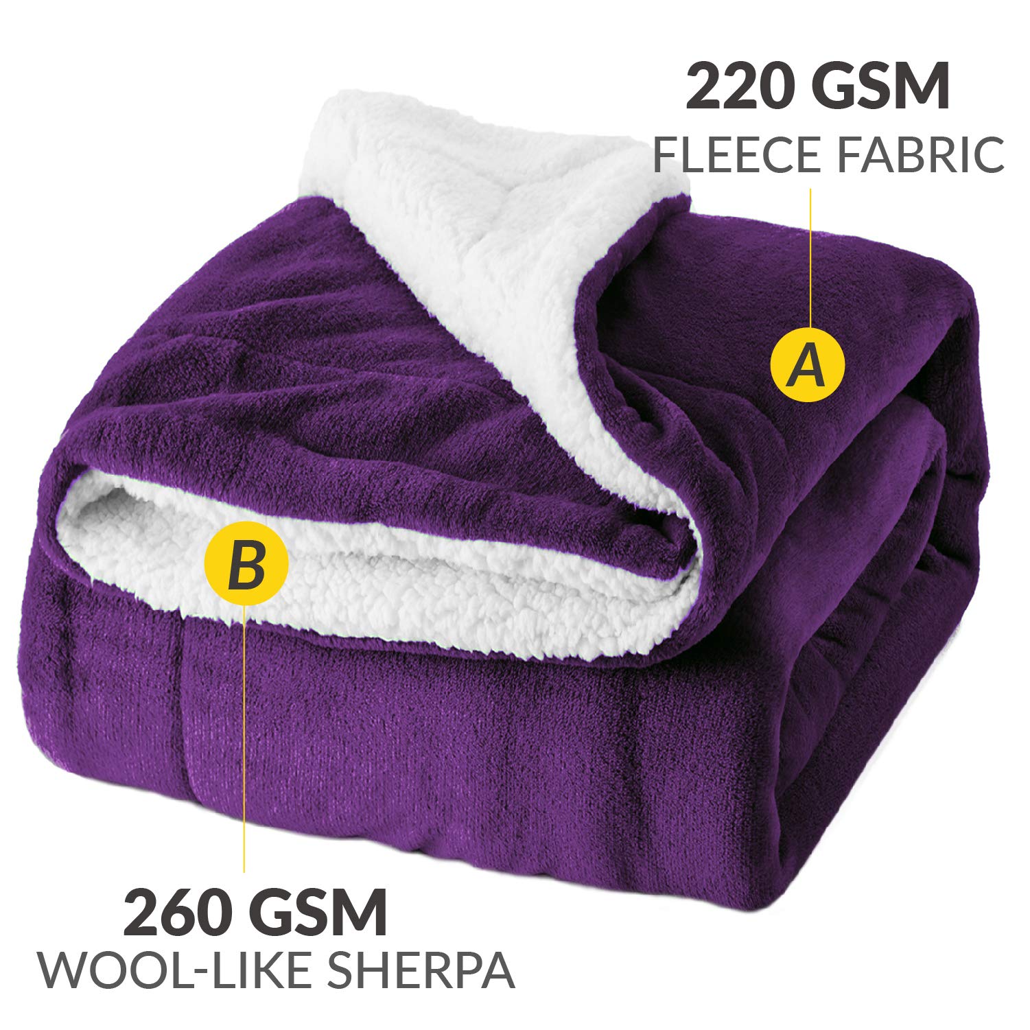 Sherpa Throw Blanket Purple 50x60 Reversible Fuzzy Microfiber All Season Blanket for Bed or Couch by Bedsure