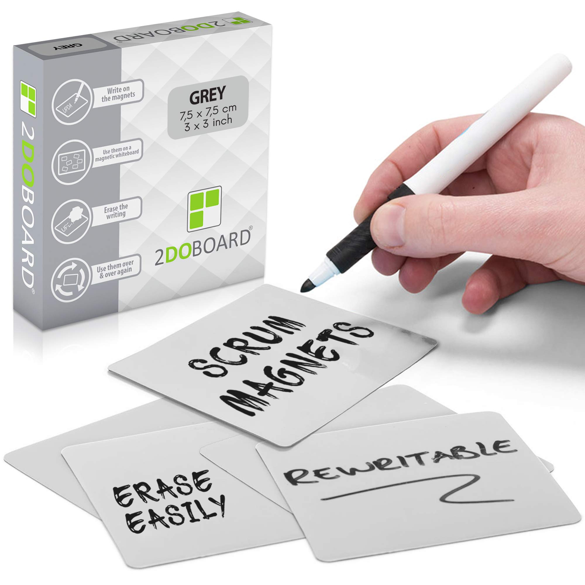 2DOBOARD 25 Magnetic Notes - Magnetic Sticky Notes 3 x 3 in – Fun Dry Erase Whiteboard Magnets for Fridge, Office, Classroom - Easy to Clean & Reuse Stick Notes (Grey)