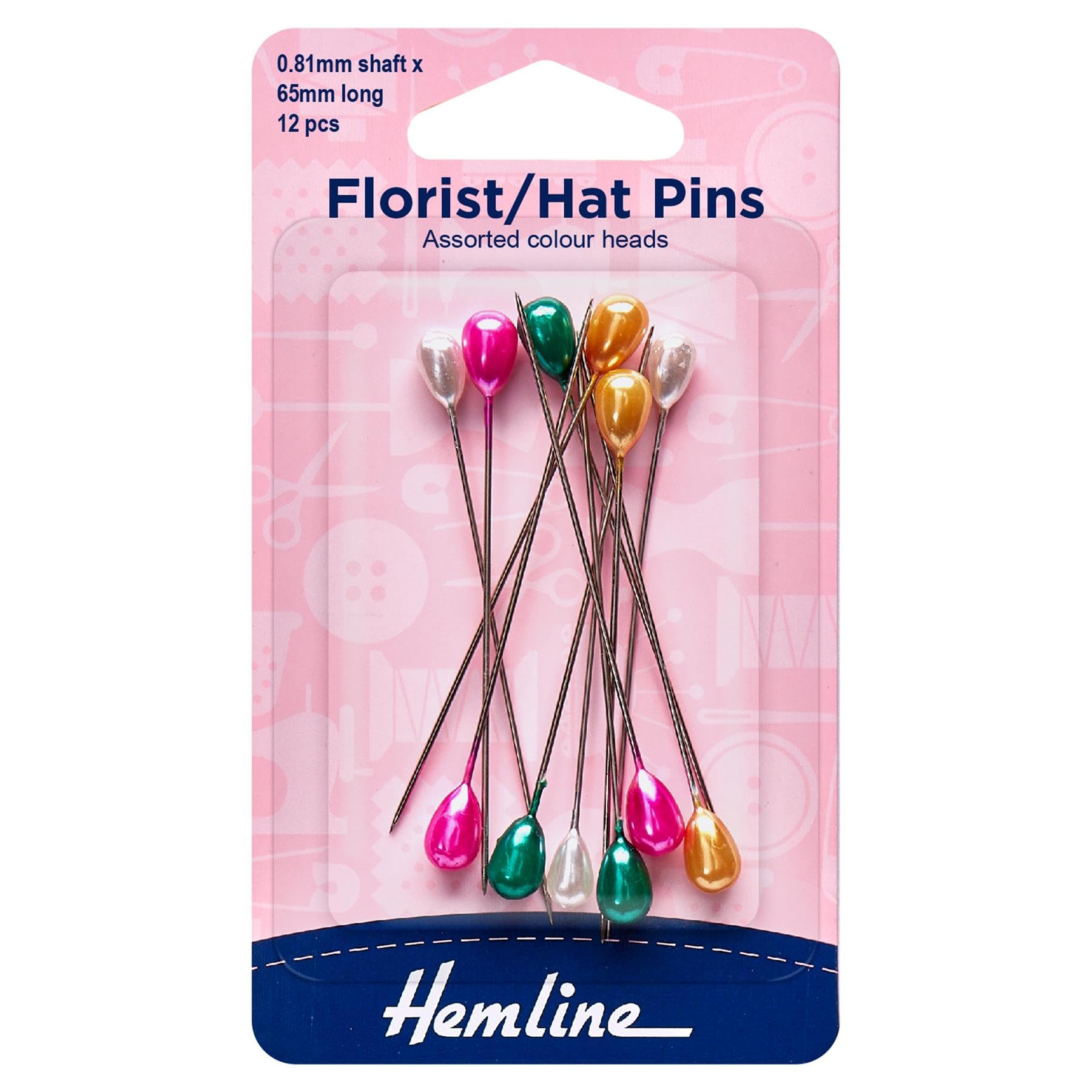 Hemline Sewing Pins Florist Hat, Multi-Coloured, 65mm x 12pcs' / Amazon: 'Hemline H711.AC | Multi-Coloured Florist/Hat Pins | 35mm | 12 Pieces