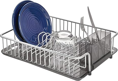 Interdesign 51282eu Metro Stainless Kitchen Sink Dish Drainer Made Of Aluminium For Drying Glasses Cutlery Plates Bowls Metal Silver Smoke 43 82 X 33 66 X 13 Cm Amazon De Kuche Haushalt