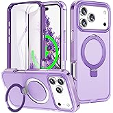 Turquiase for iPhone 17 Pro Full Body Shockproof Case with Magnetic Invisible Stand [Compatible with MagSafe] Built-in Screen Protector Military Drop ProtectionTranslucent iPhone Cover -Purple