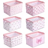 CHENGU 6 Pcs Pink Bow Storage Basket Collapsible Scalloped Storage Bin